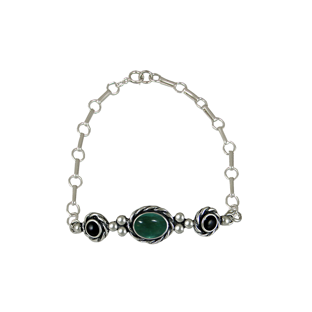 Sterling Silver Gemstone Adjustable Chain Bracelet With Fluorite And Black Onyx